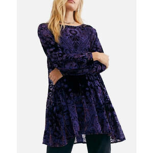 Free People Mirror Mirror Velvet Mini Dress XL Black Combo Long Sleeve Boho NWT